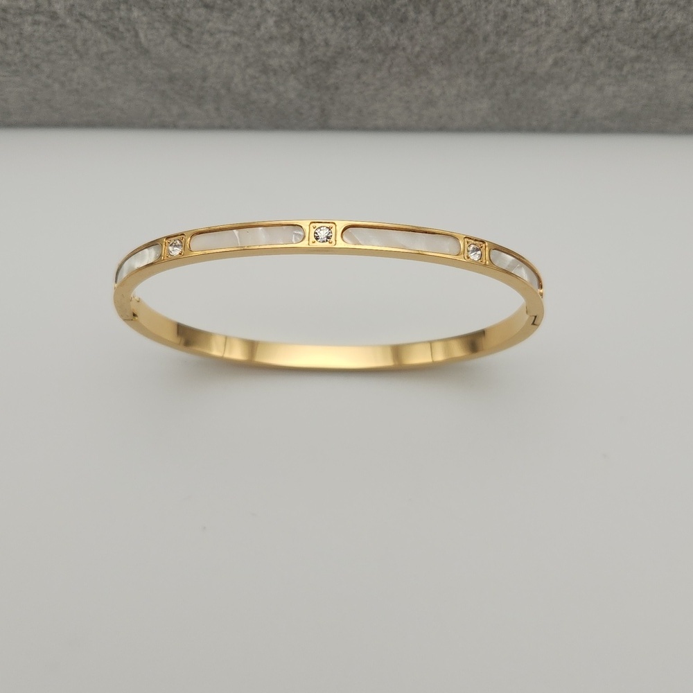 18K Gold Plated Pearl White & Zircon Bangle – Waterproof, Tarnish